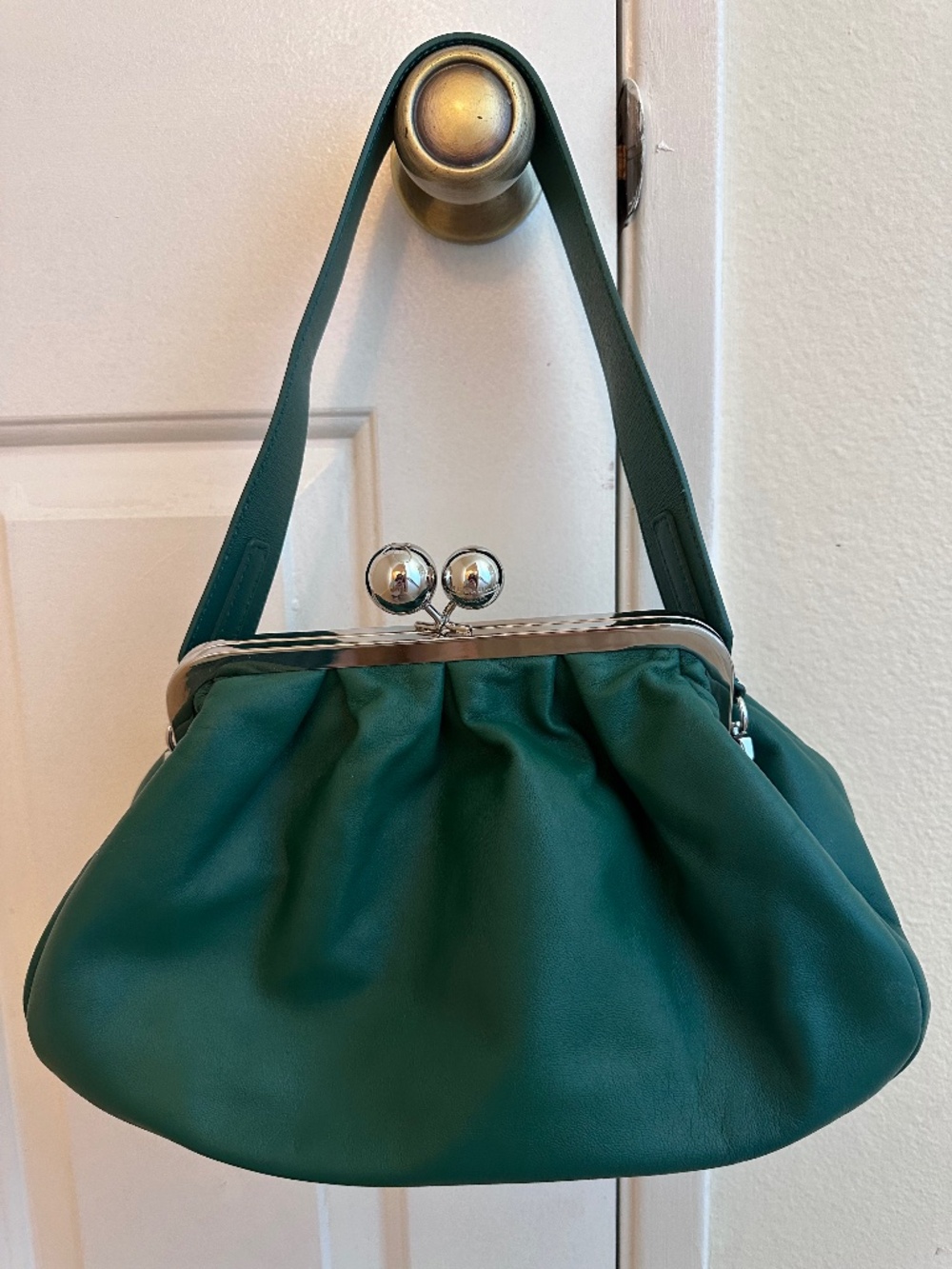 Max Mara Leather Frame Bag Emerald Green